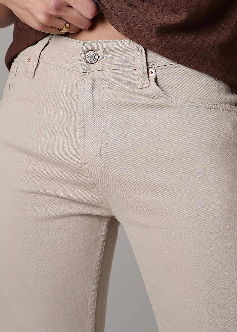 Cream Brown Slim Fit Denim