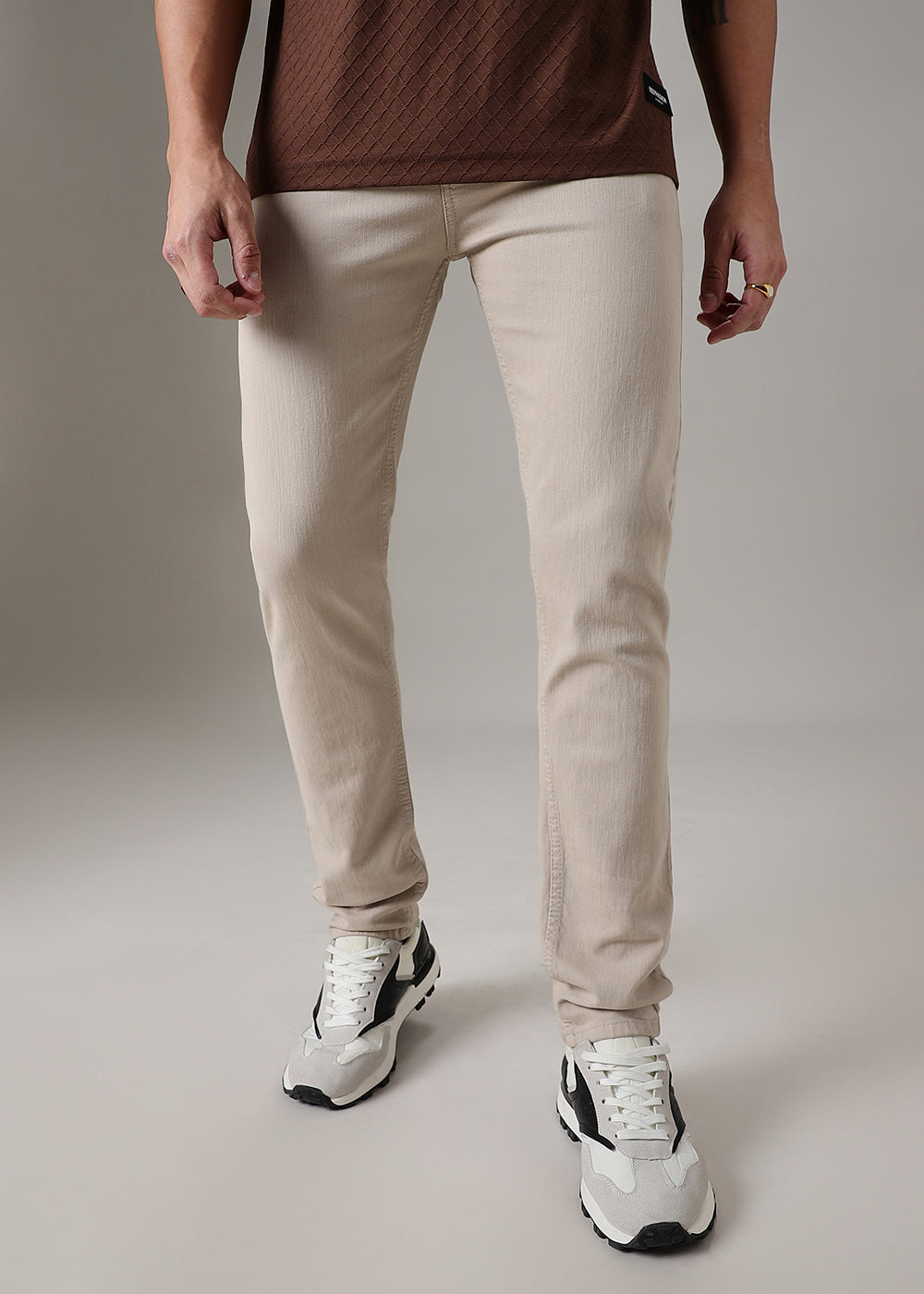 Cream Brown Slim Fit Denim