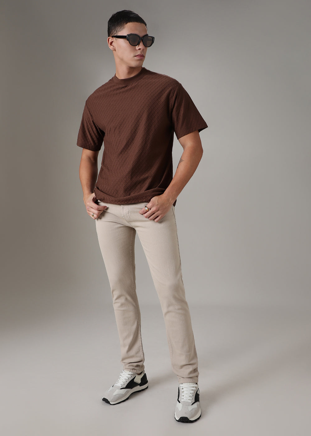 Cream Brown Slim Fit Denim