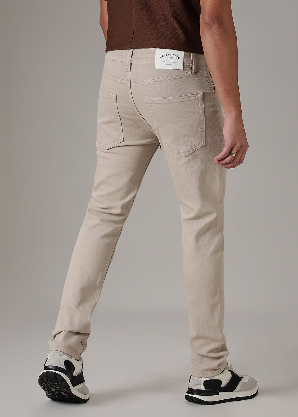 Cream Brown Slim Fit Denim