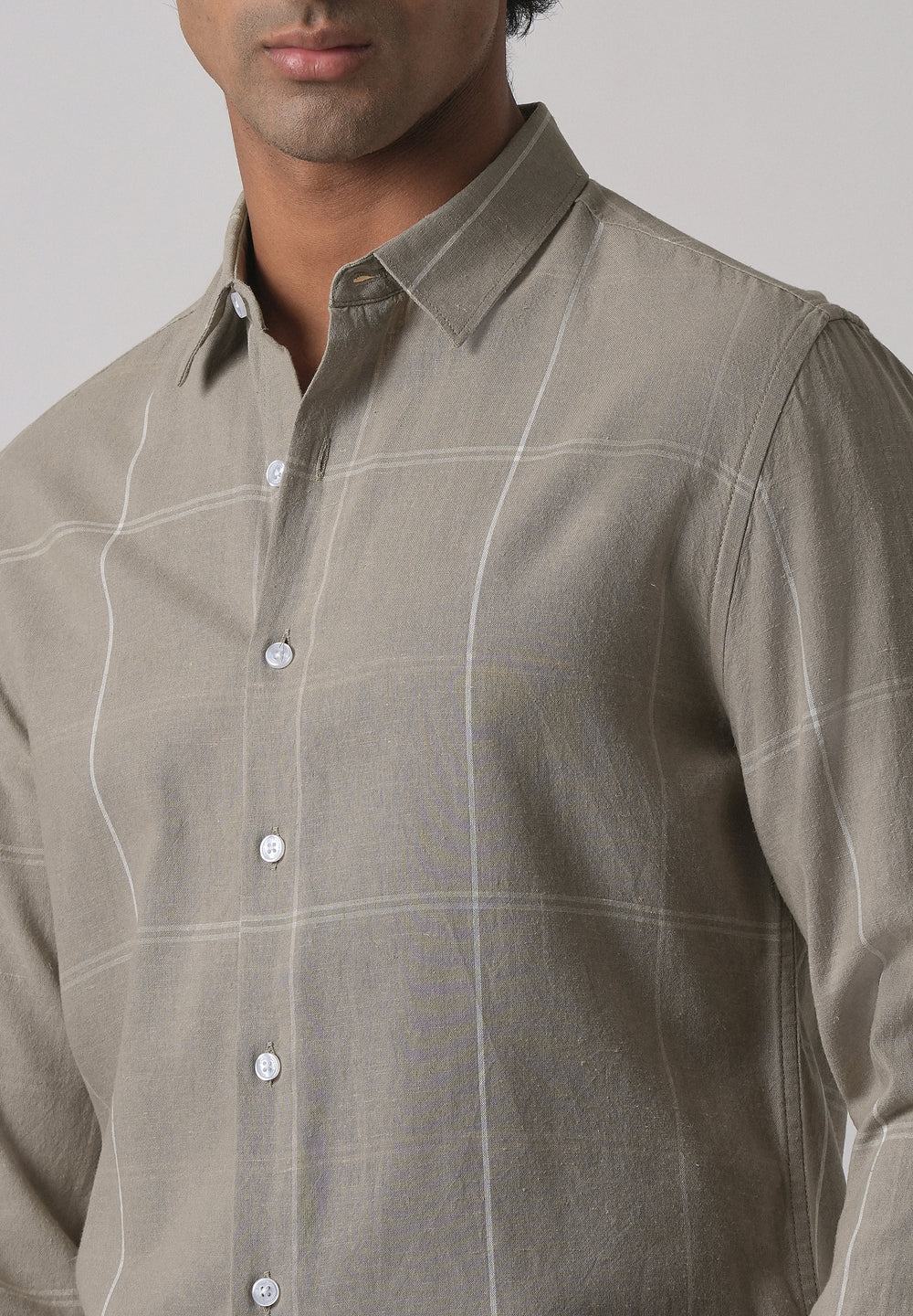 Tan Blended Linen Check Shirt