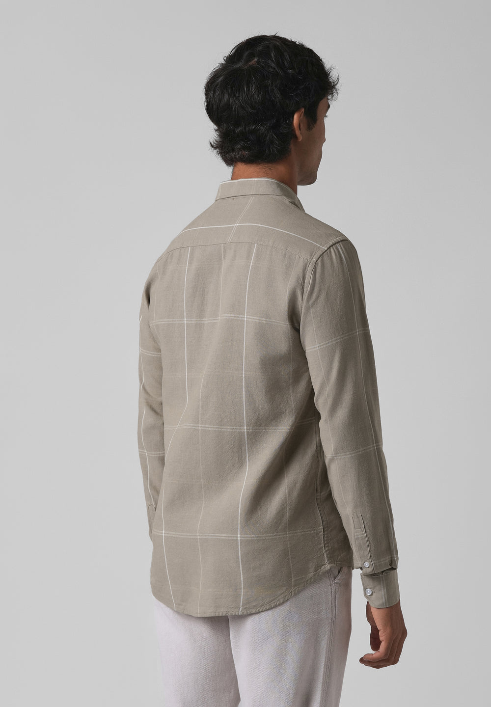 Tan Blended Linen Check Shirt