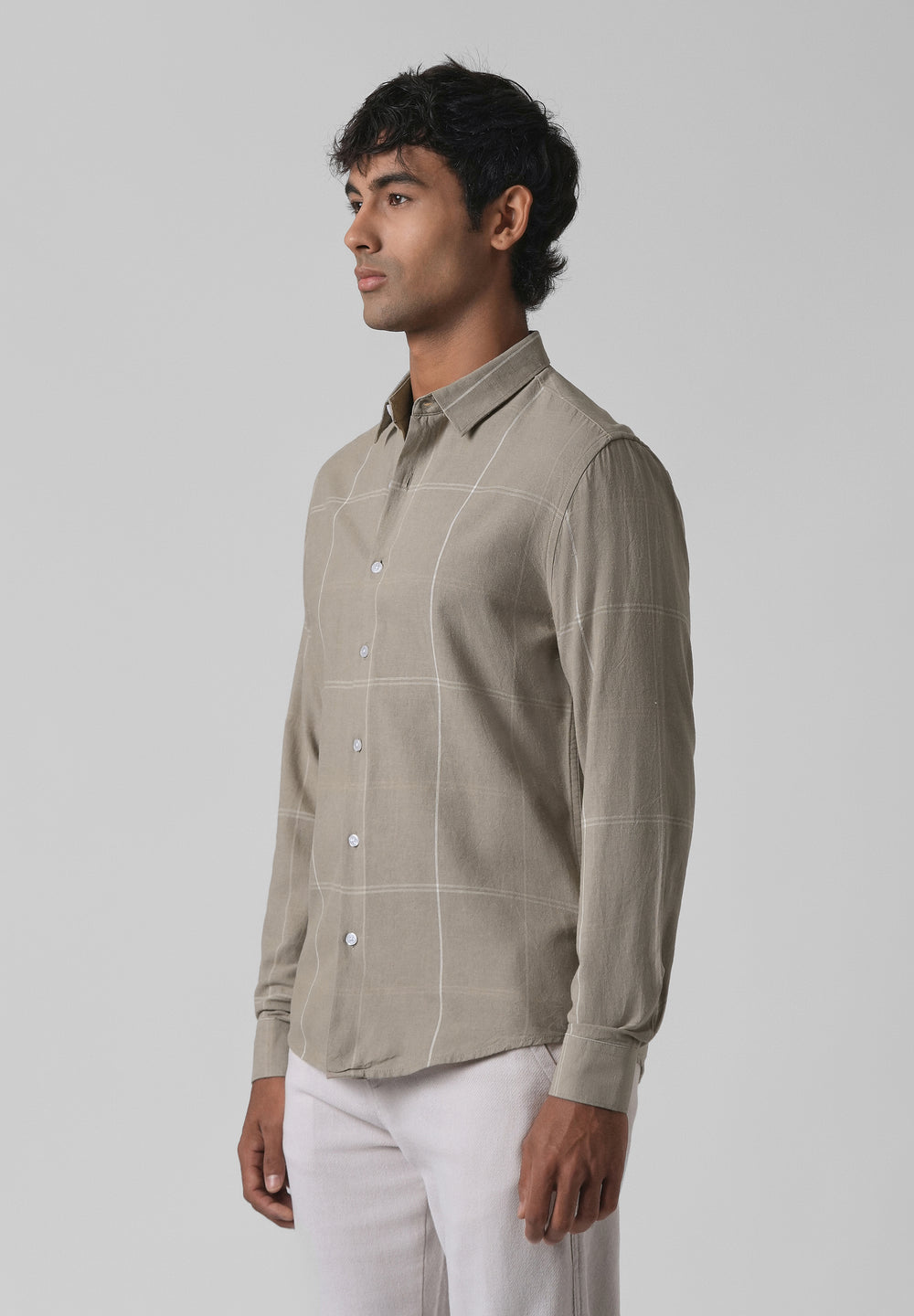 Tan Blended Linen Check Shirt