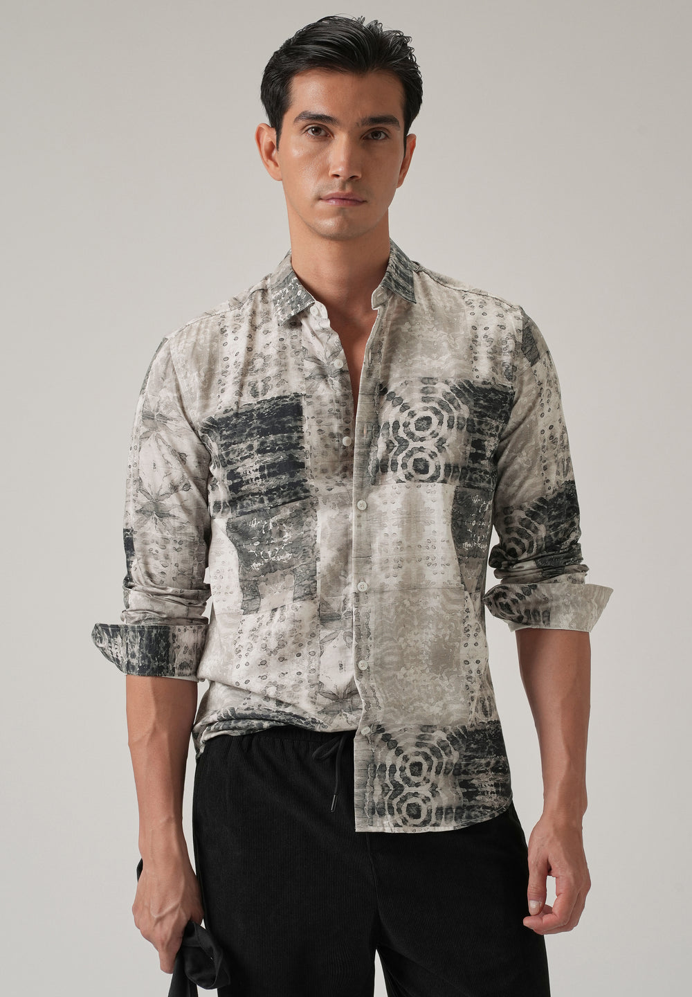 Tan Brown Abstract Print Shirt