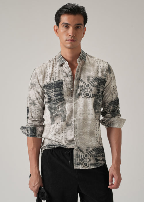 Tan Brown Abstract Print Shirt