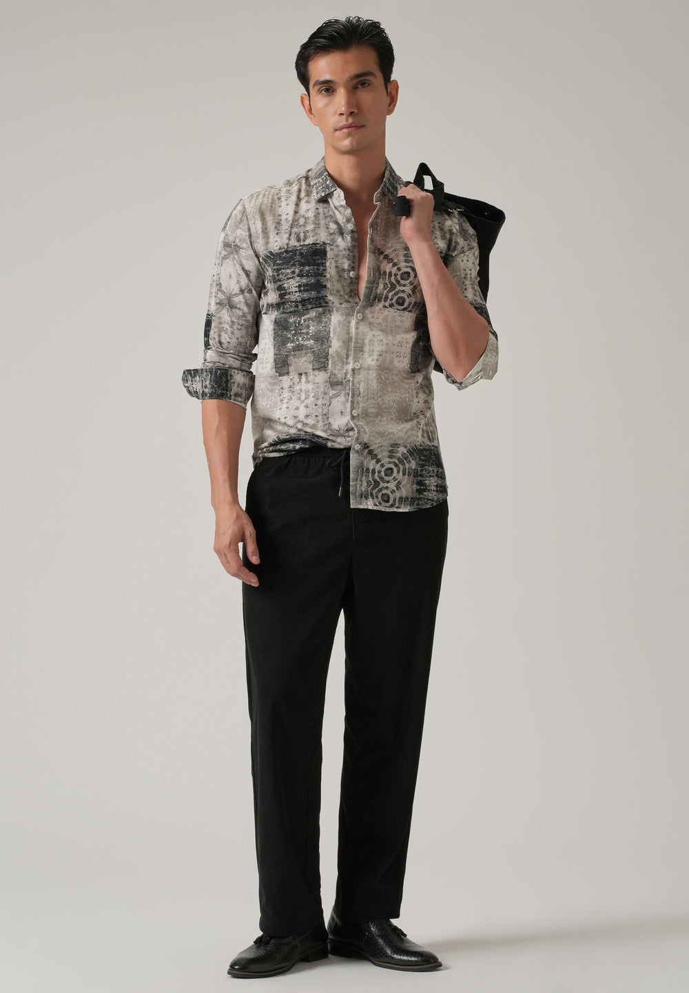 Tan Brown Abstract Print Shirt