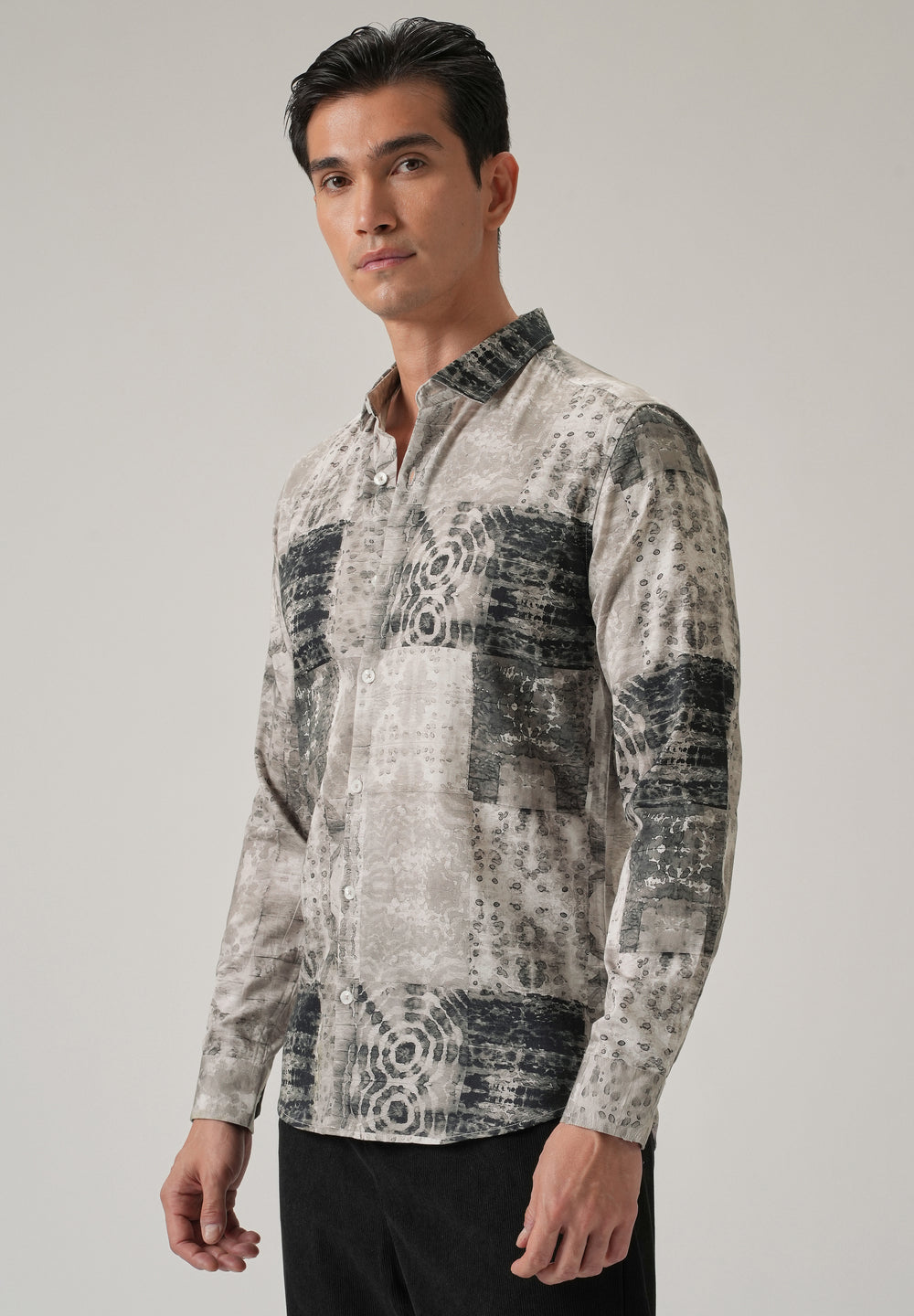 Tan Brown Abstract Print Shirt