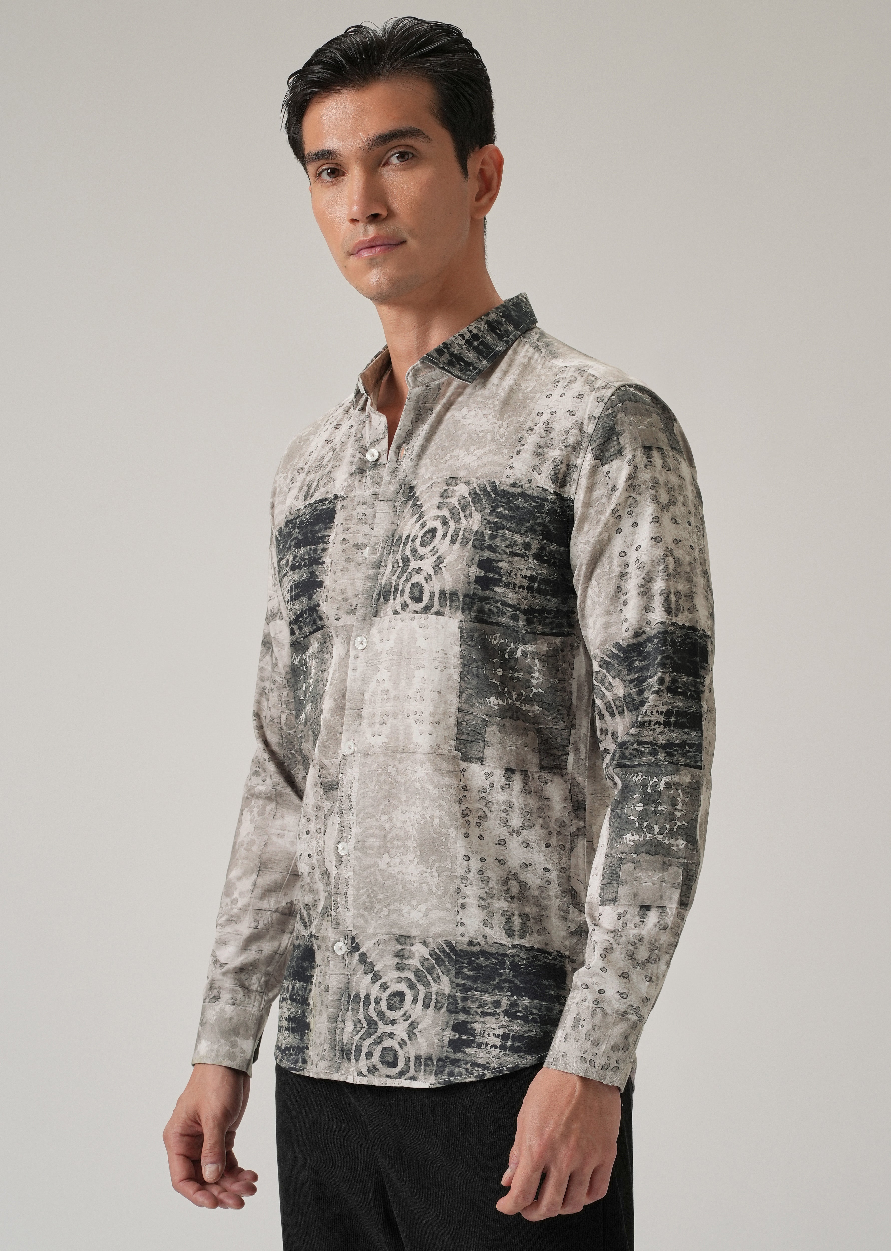 Tan Brown Abstract Print Shirt