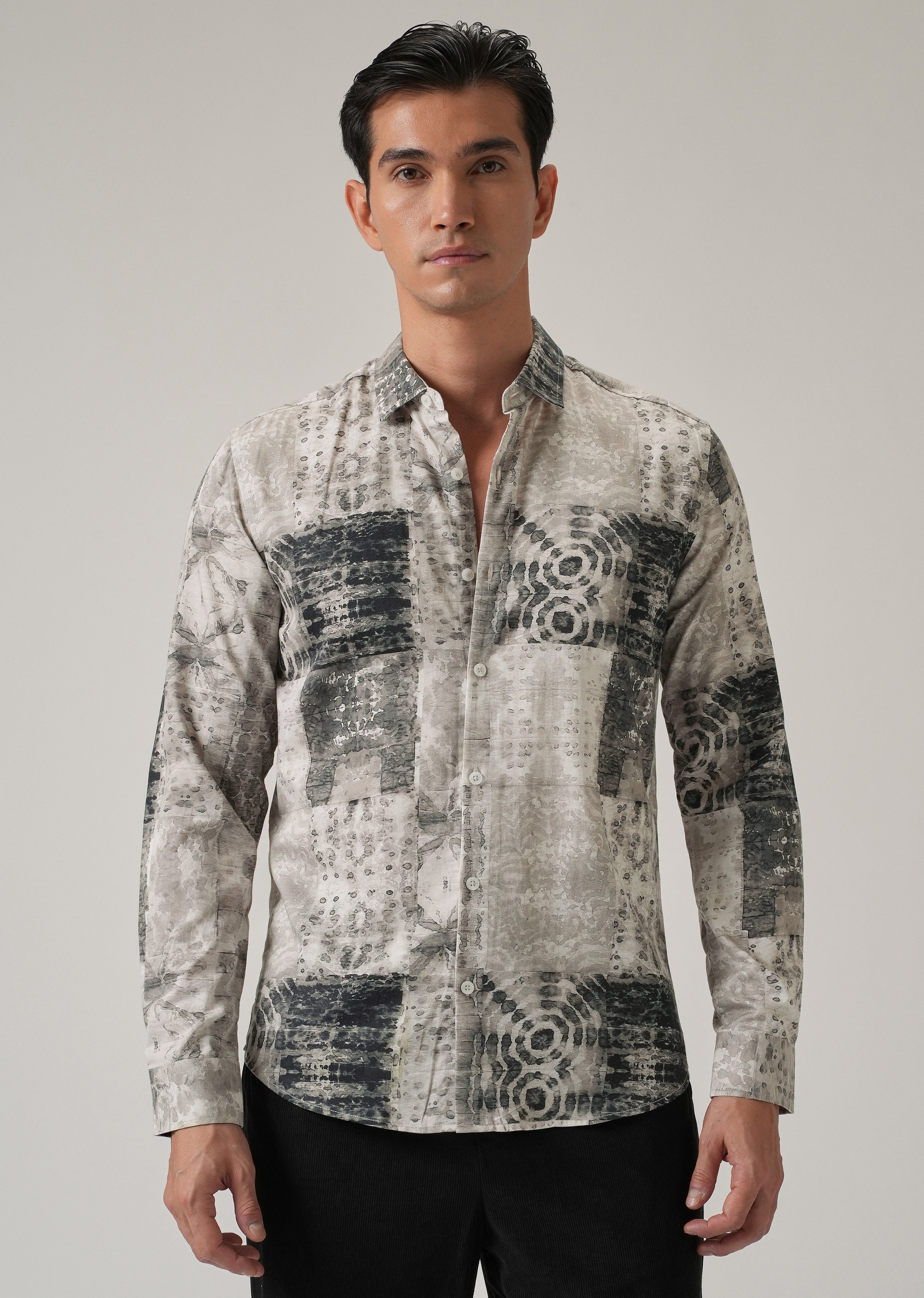 Tan Brown Abstract Print Shirt