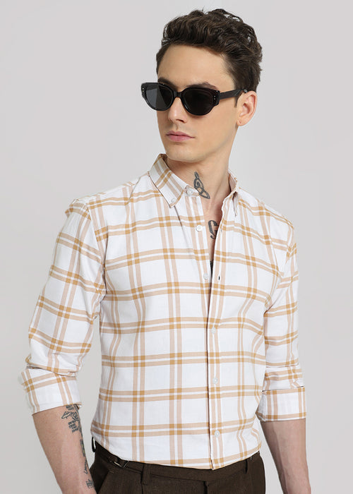 Tan Brown Oxford Cotton Check Shirt