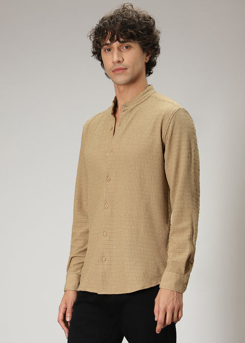 Tan Brown Knitted Crochet Shirt