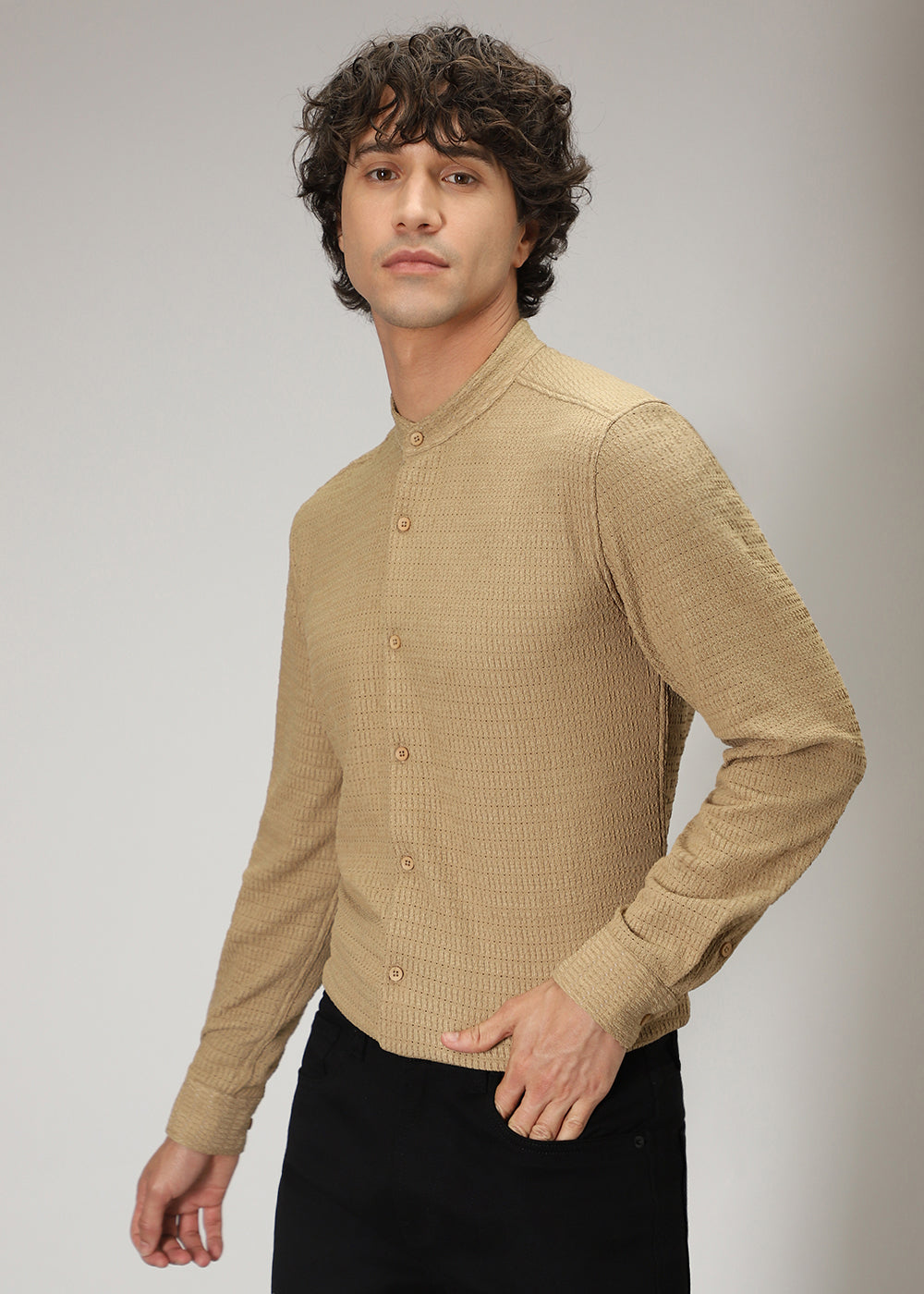 Tan Brown Knitted Crochet Shirt