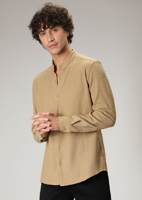 Tan Brown Knitted Crochet Shirt