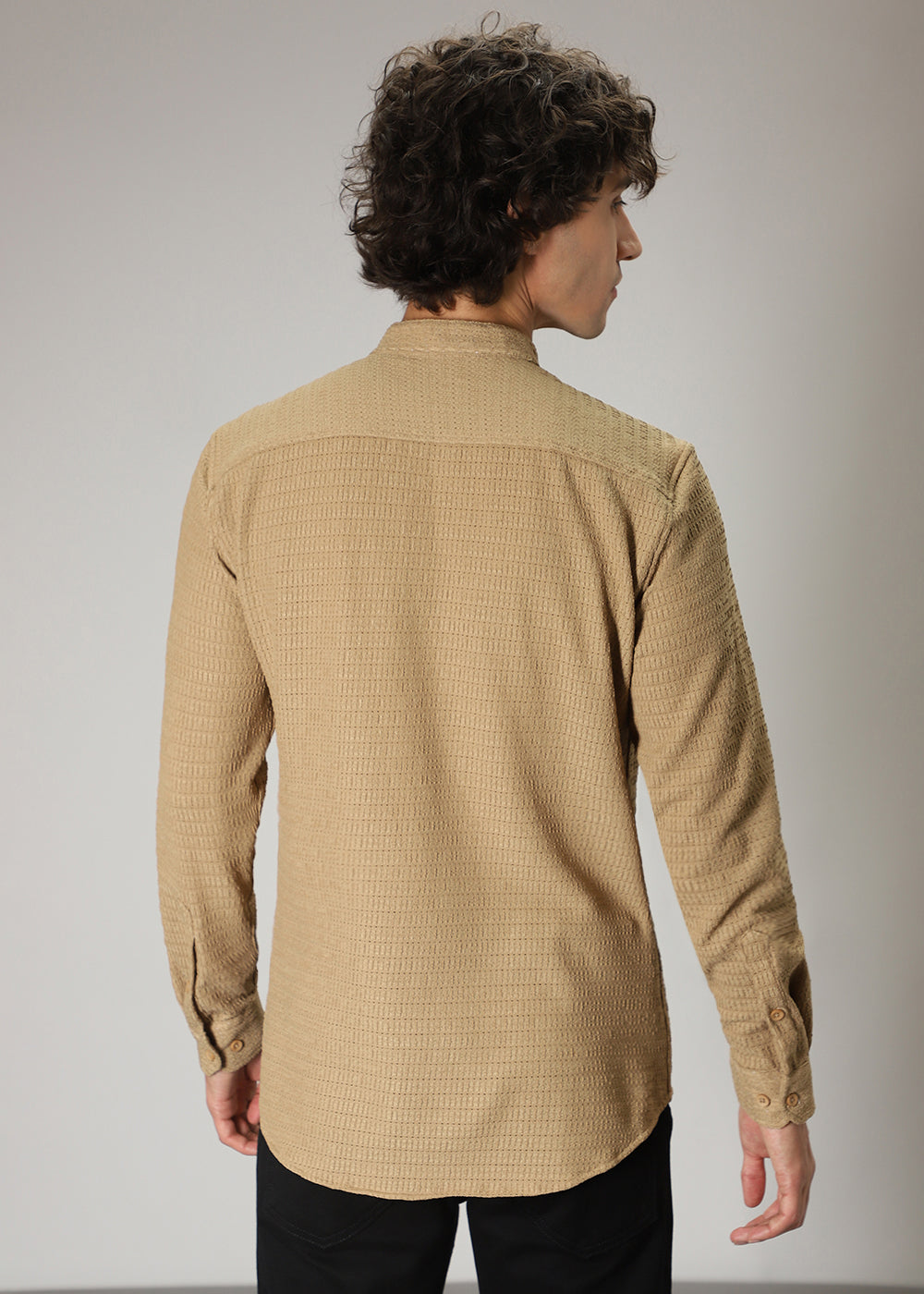 Tan Brown Knitted Crochet Shirt