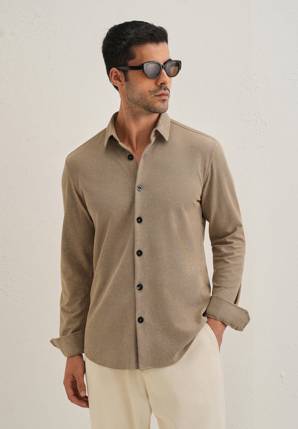 Tan Brown Knitted Shirt