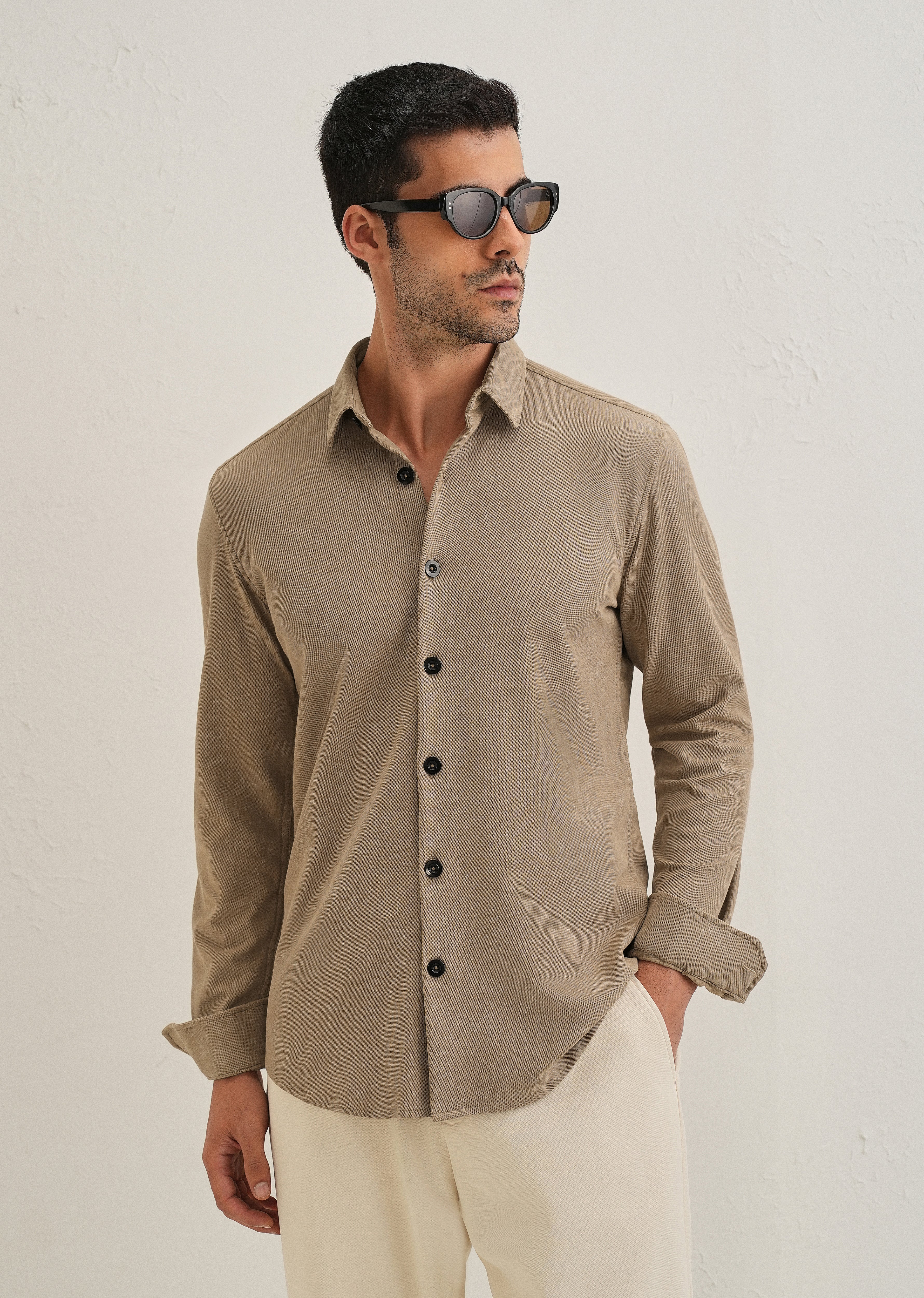 Tan Brown Knitted Shirt