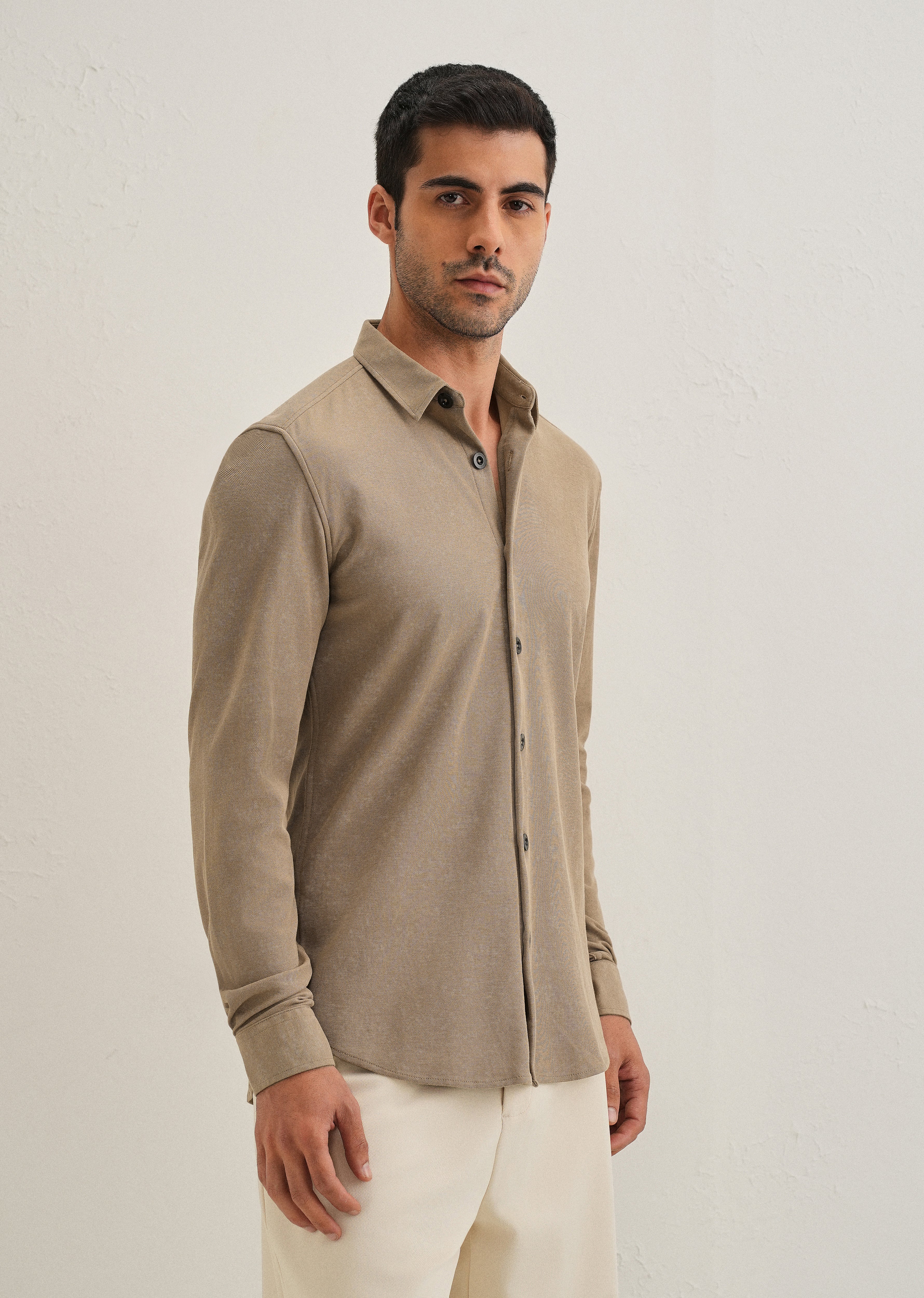 Tan Brown Knitted Shirt