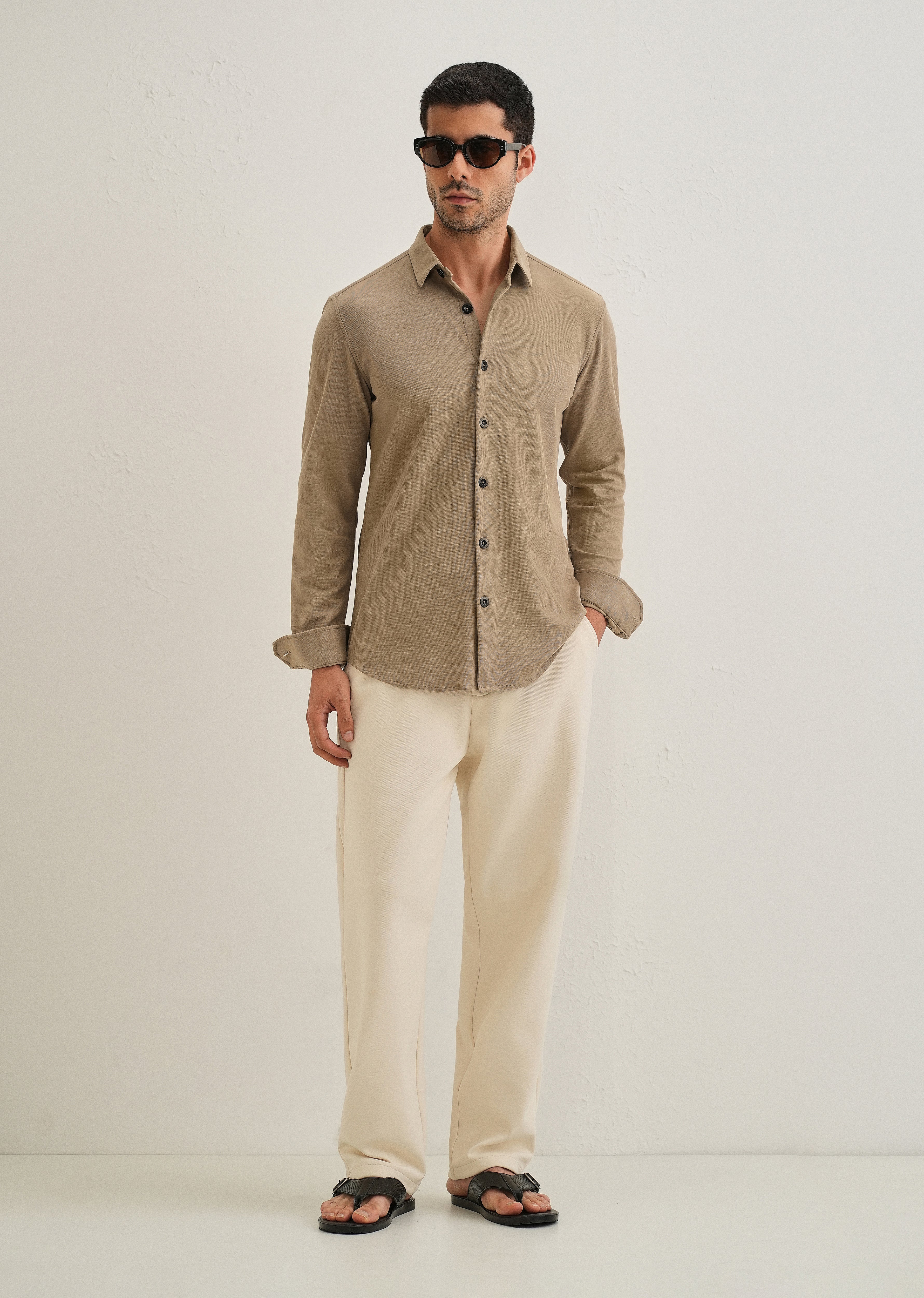 Tan Brown Knitted Shirt