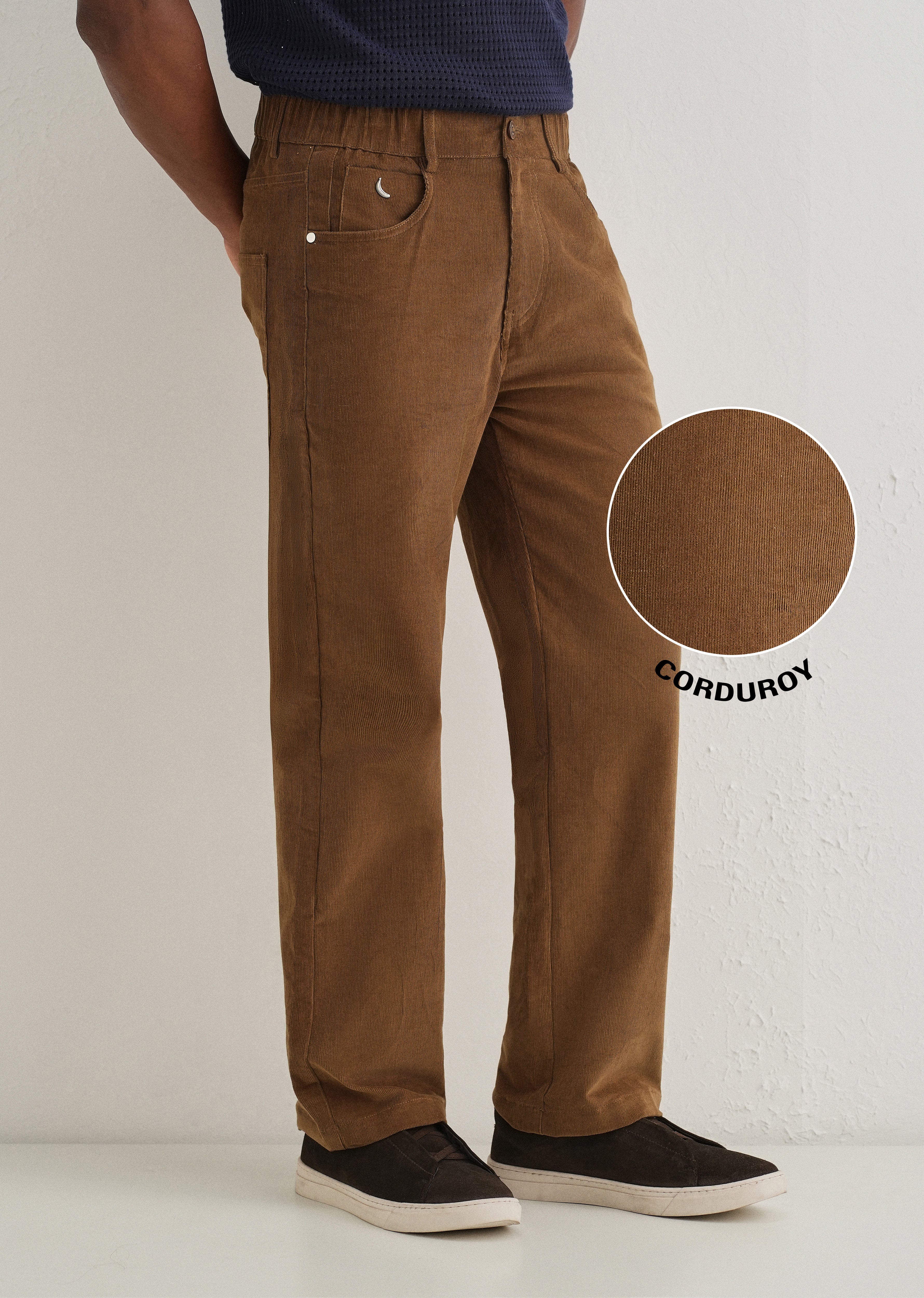 Brown Semi-Elasticated Corduroy Pant
