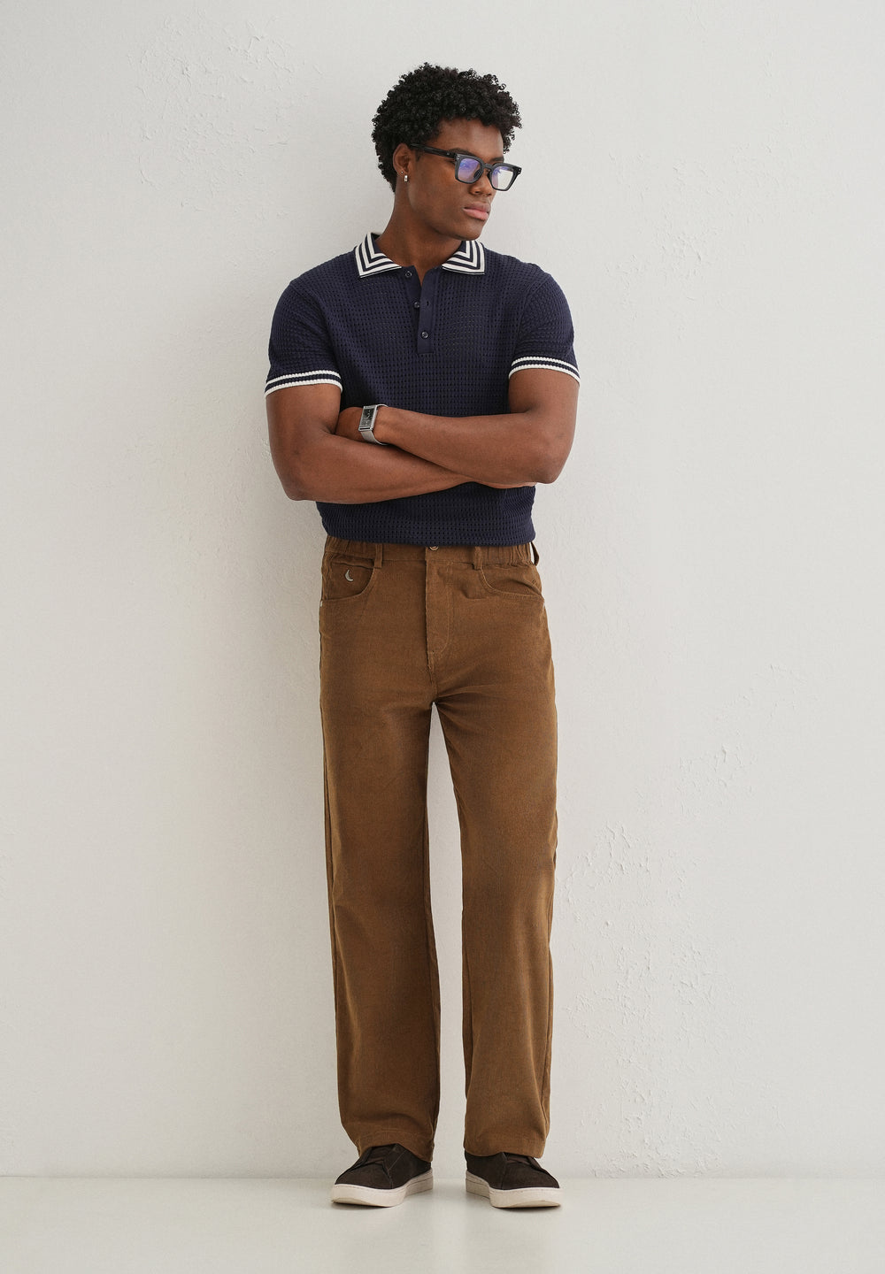 Brown Semi-Elasticated Corduroy Pant