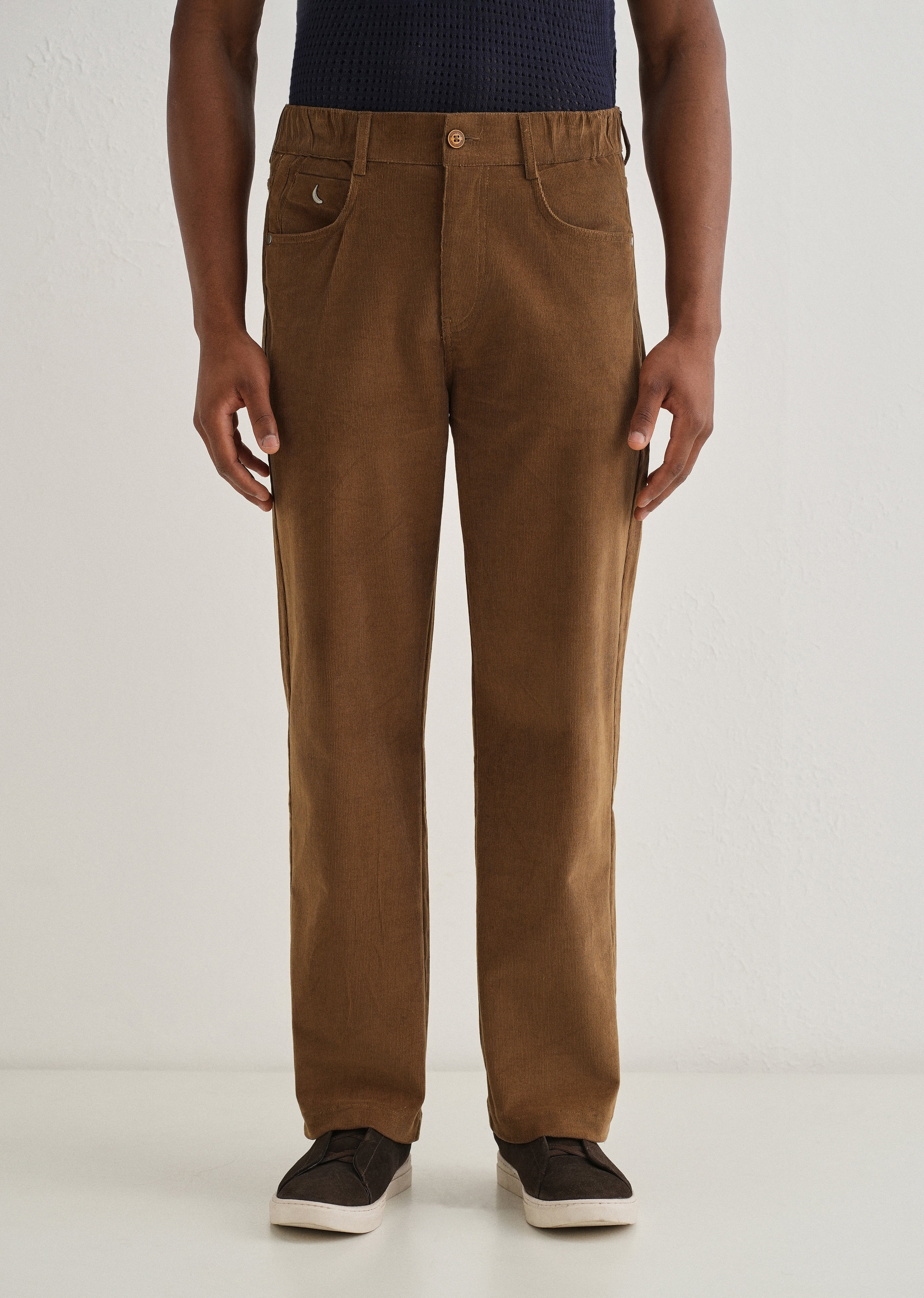 Brown Semi-Elasticated Corduroy Pant