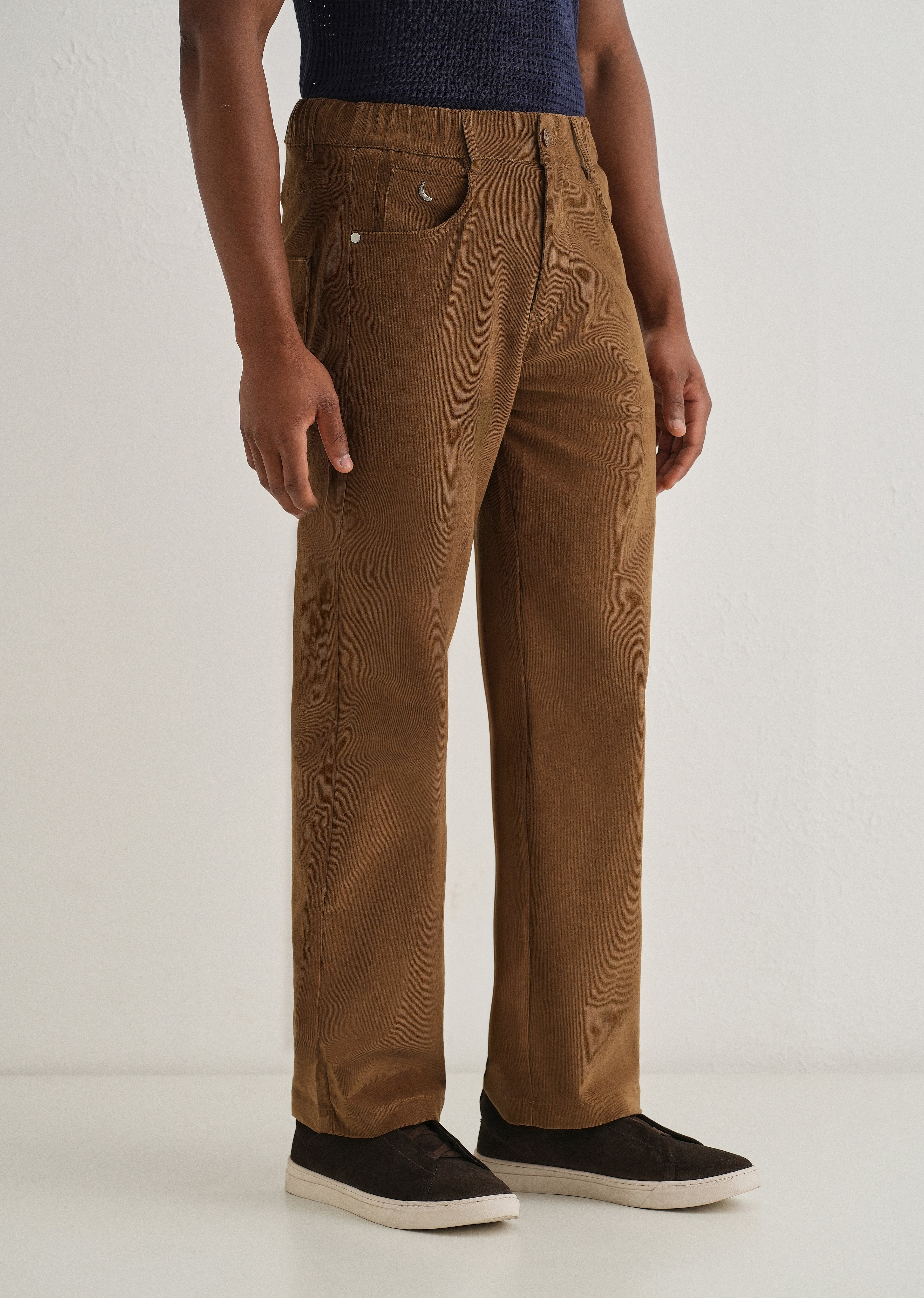 Brown Semi-Elasticated Corduroy Pant