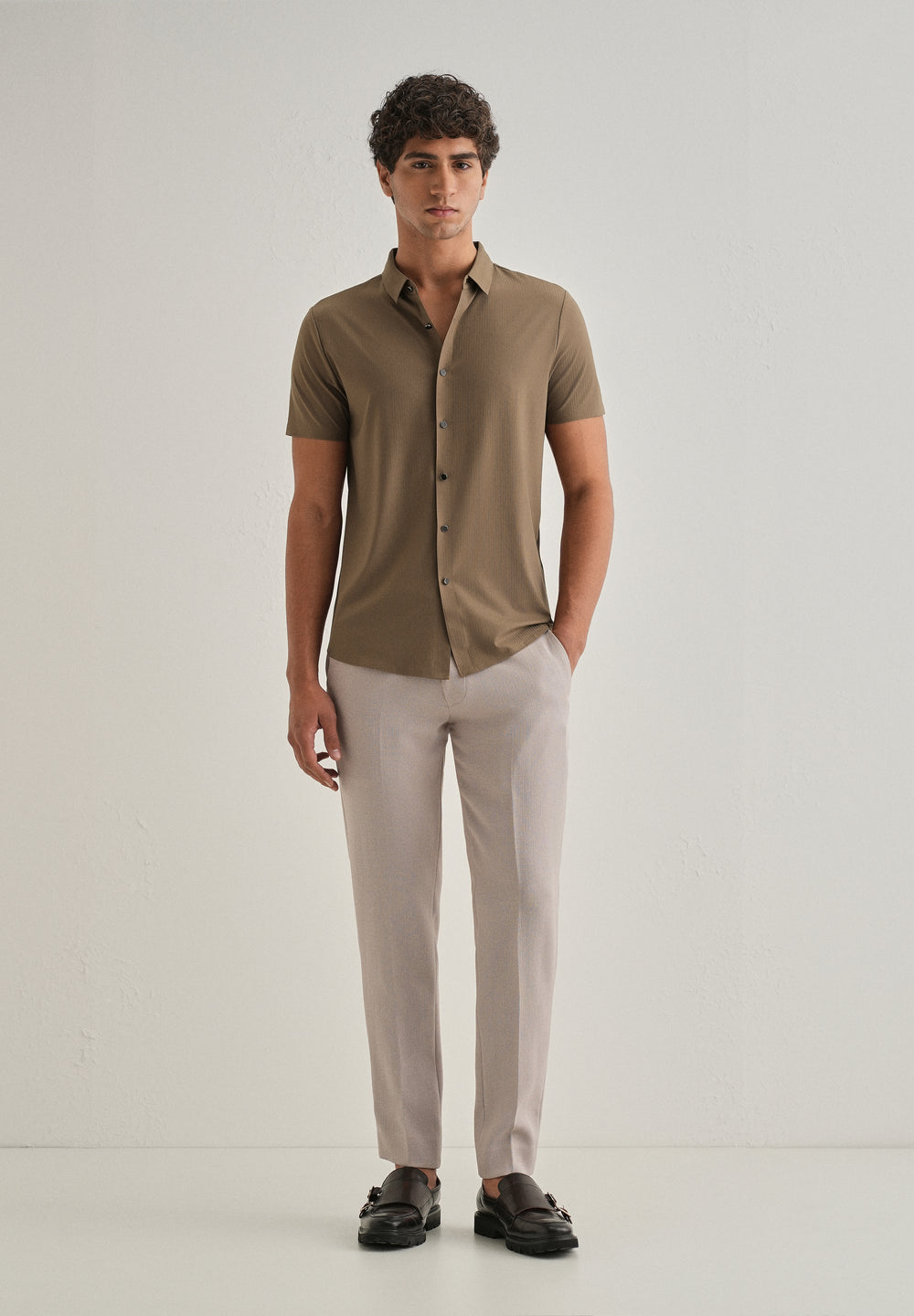 Tan Brown Stripe Seamless Shirt