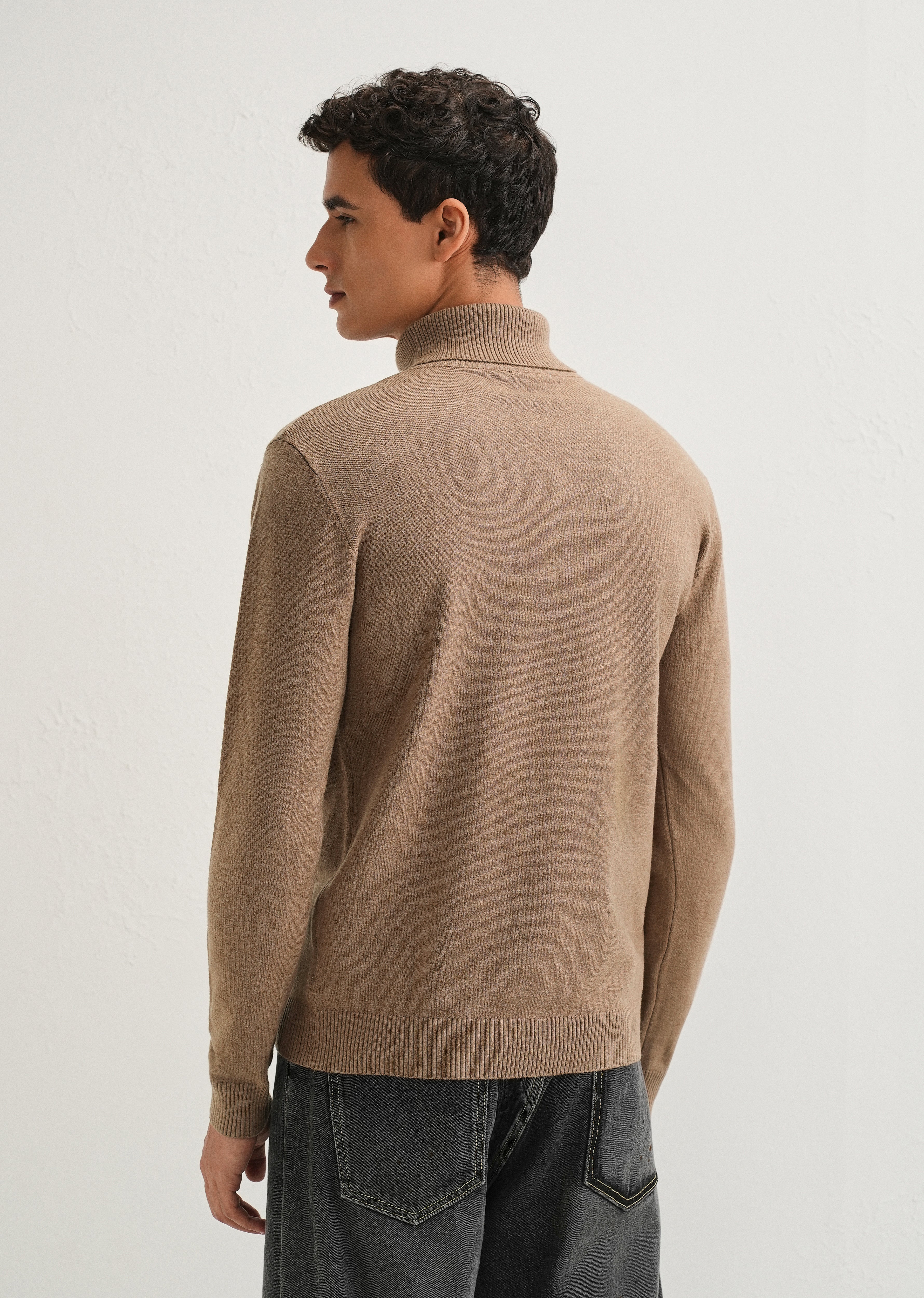 Tan Brown Turtle-Neck Sweater