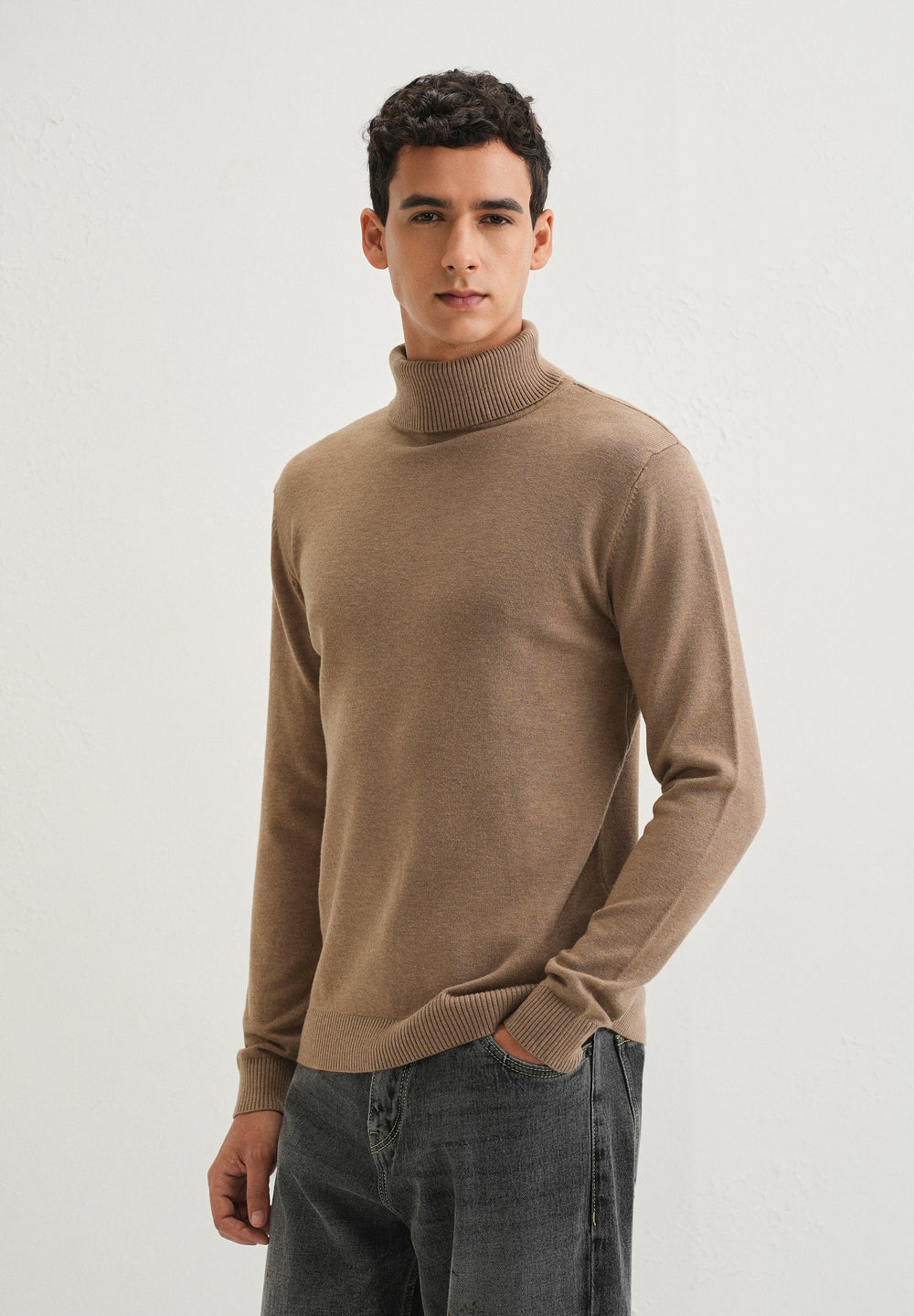 Tan Brown Turtle-Neck Sweater