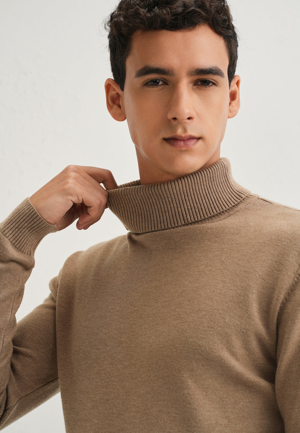 Tan Brown Turtle-Neck Sweater