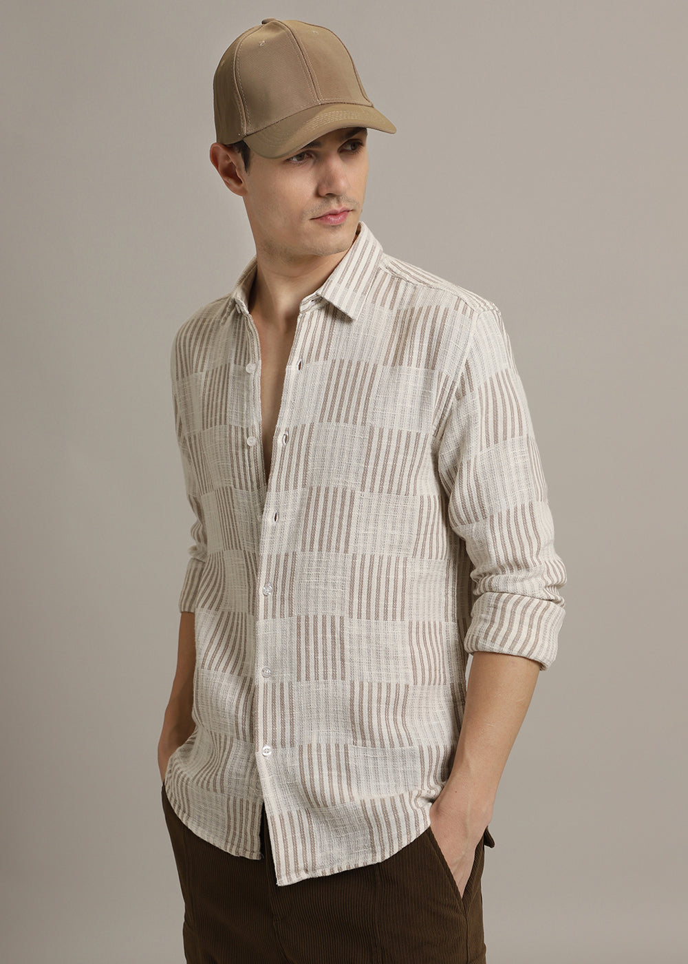 Tan Checker Textured Shirt