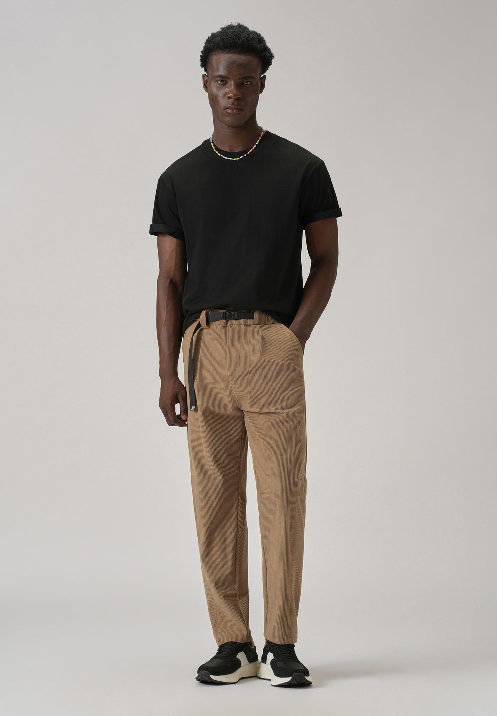 Tan Corduroy Belted Pant