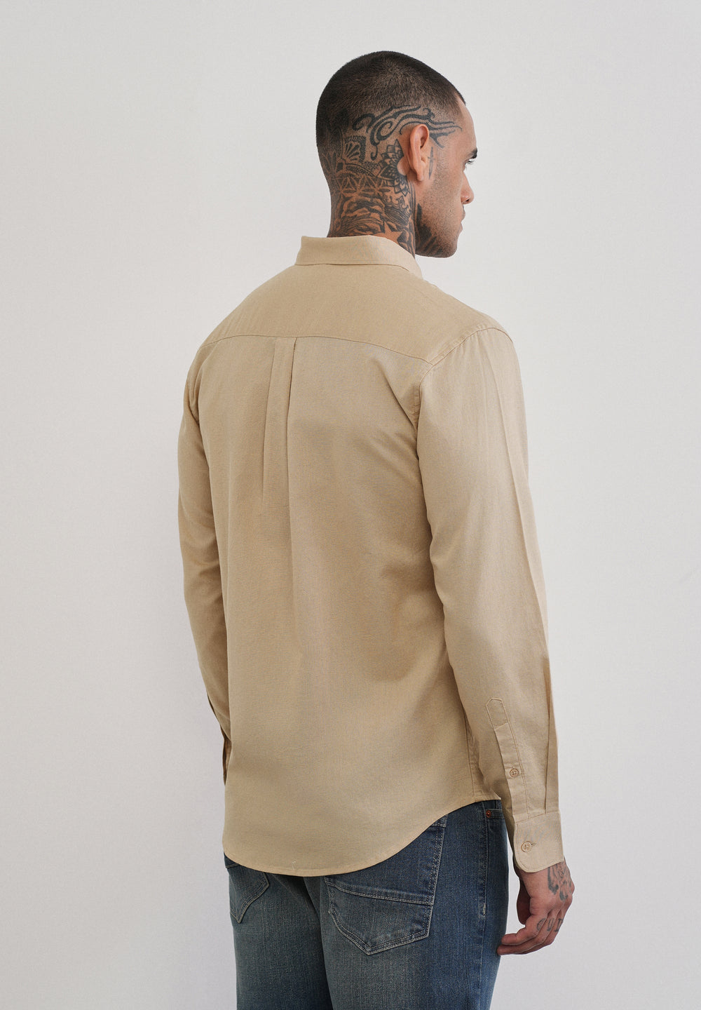 Beige Cotton Linen Plain Shirt