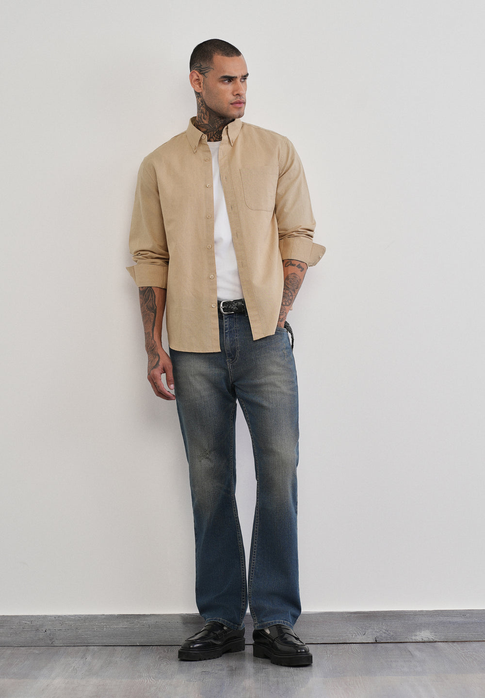 Beige Cotton Linen Plain Shirt