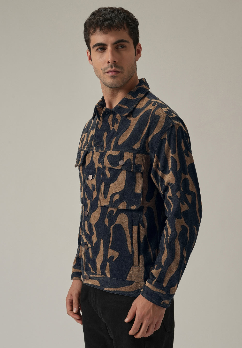 Tan Denim Jacquard Jacket