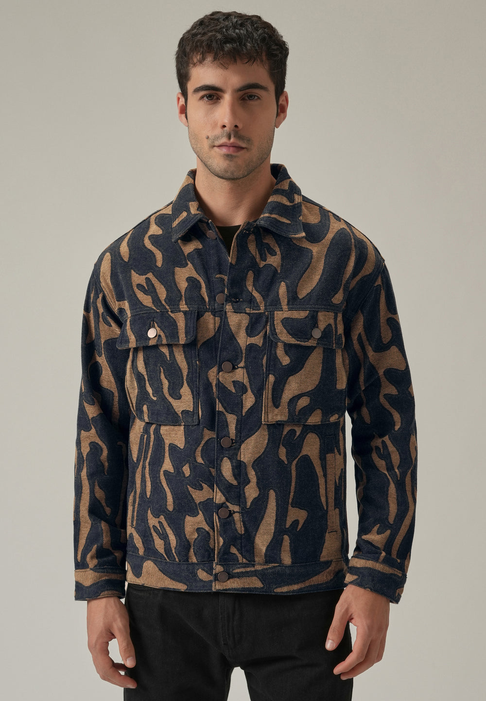 Tan Denim Jacquard Jacket