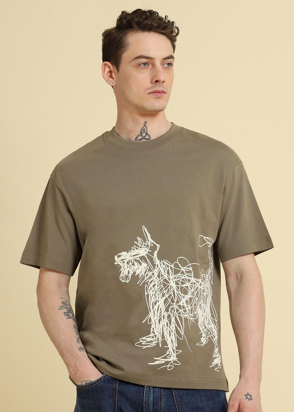 Tan Doodle Paws Oversized T-shirt