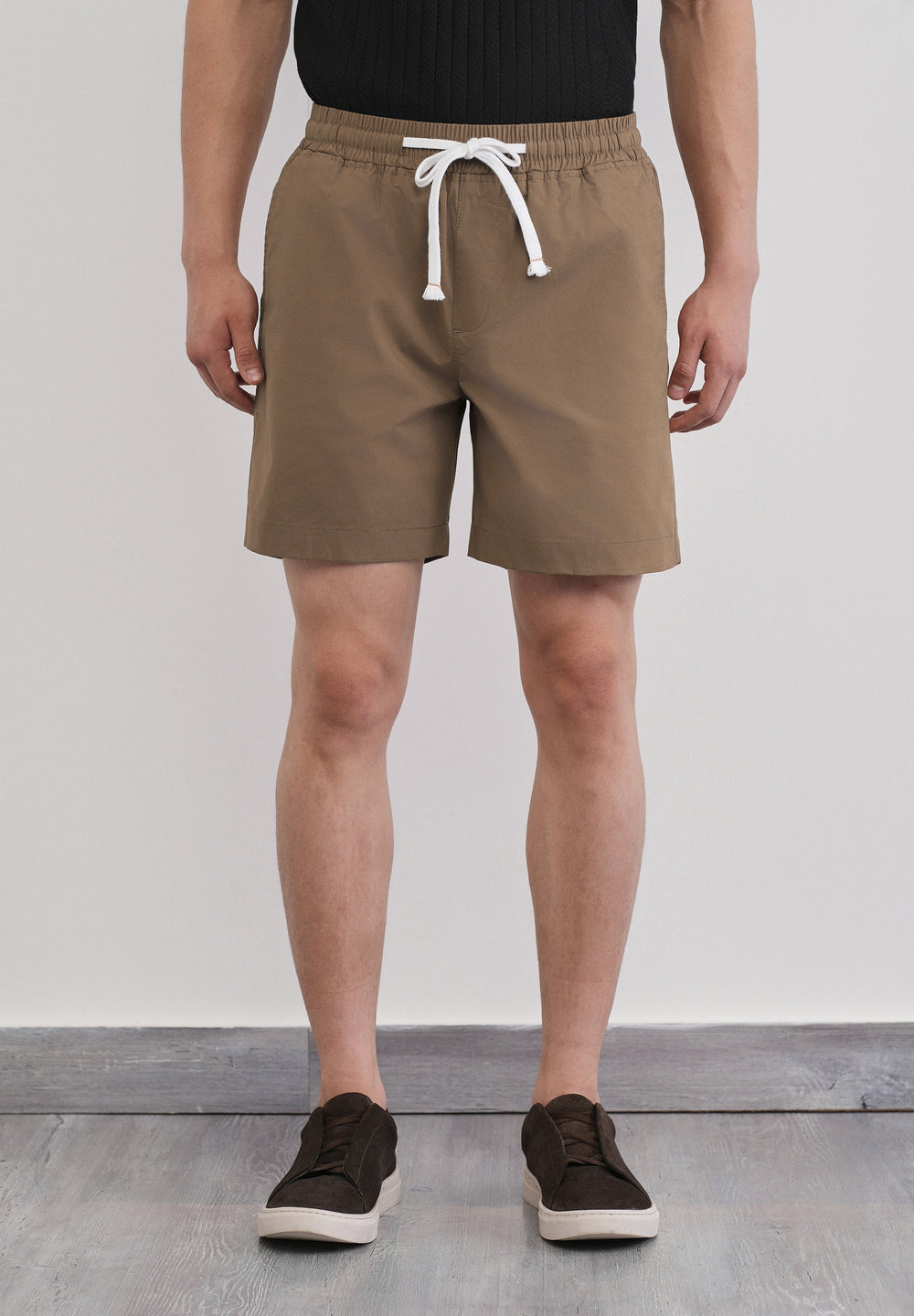 Tan Drawstring Cotton Shorts