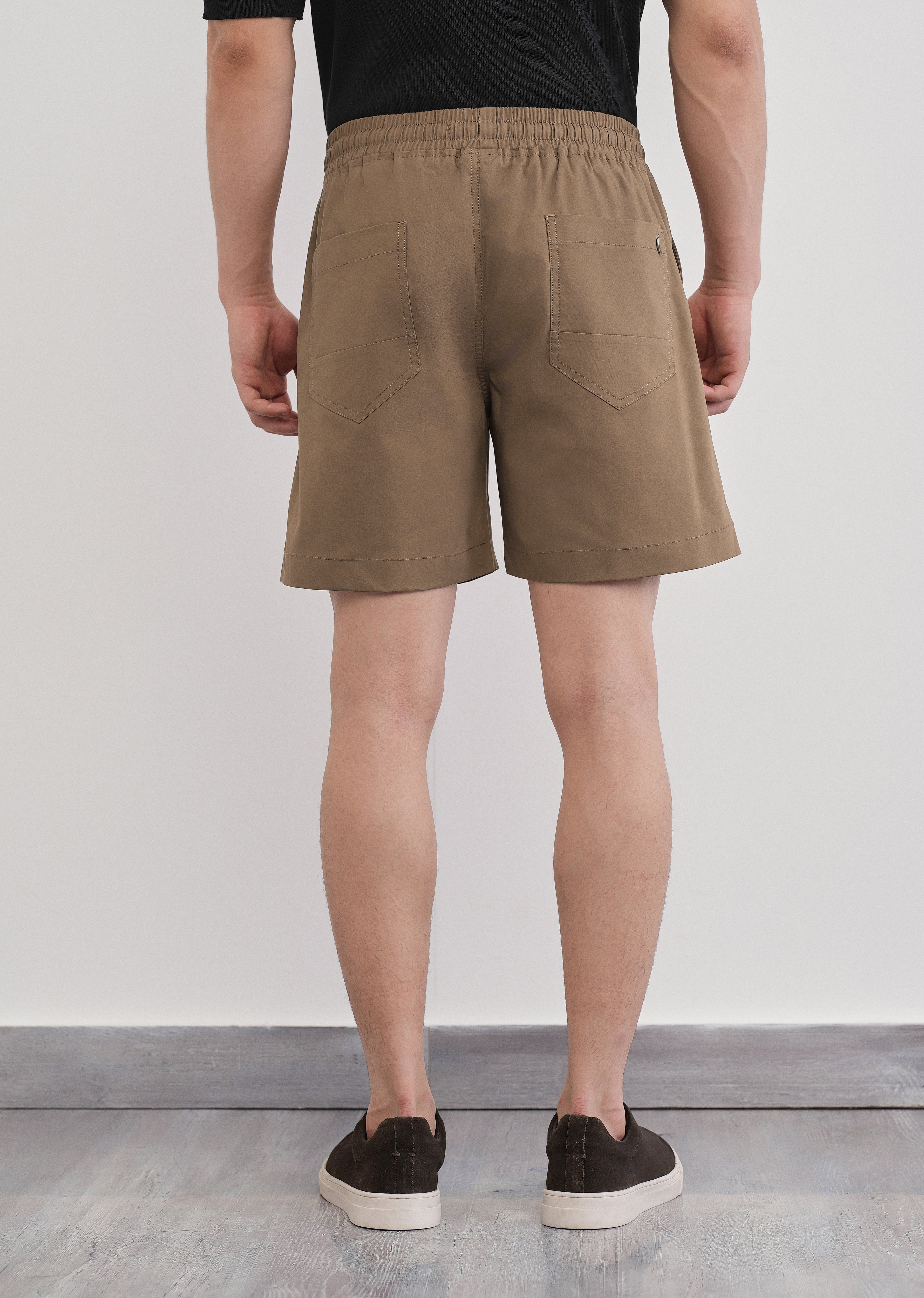 Tan Drawstring Cotton Shorts
