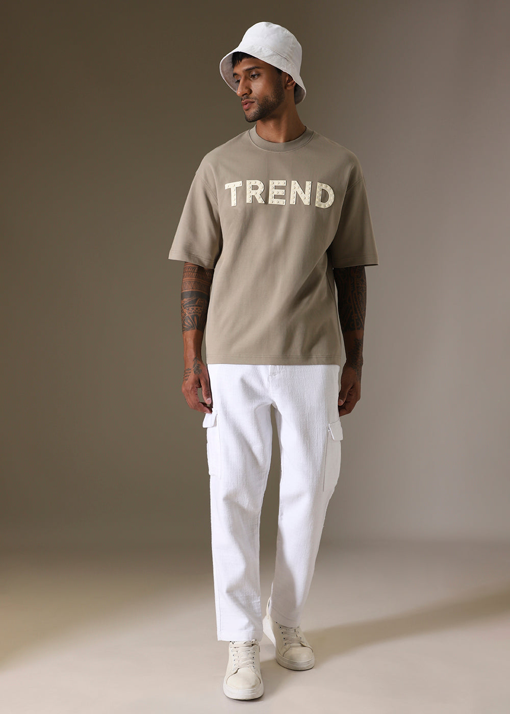 Tan Embossed Oversized T-shirt