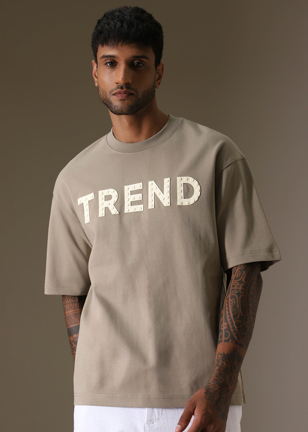 Tan Embossed Oversized T-shirt