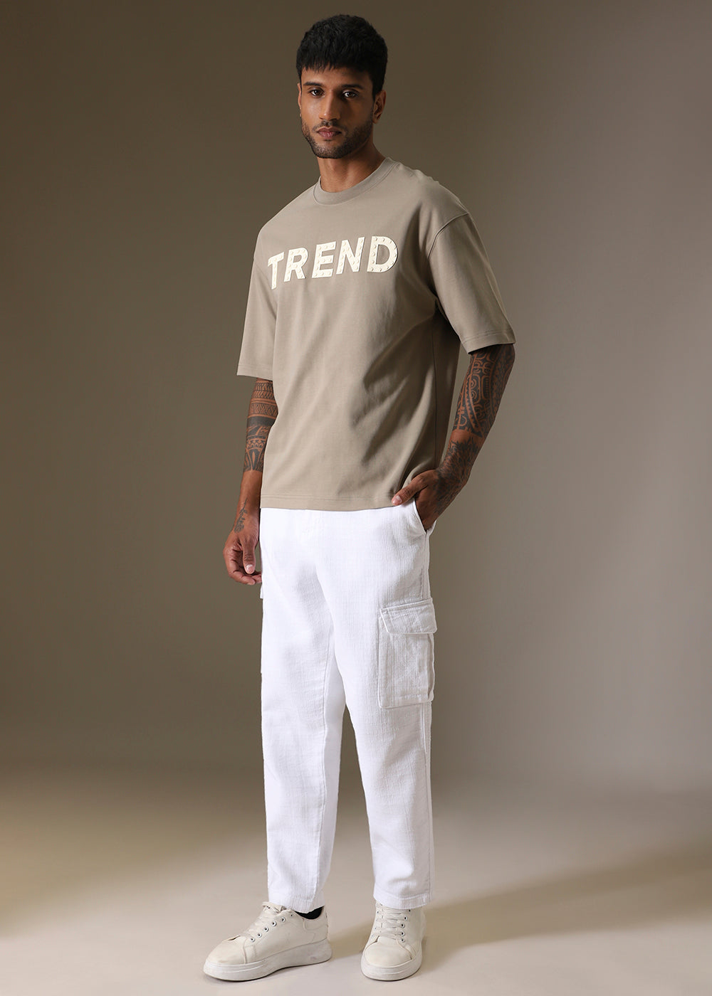 Tan Embossed Oversized T-shirt