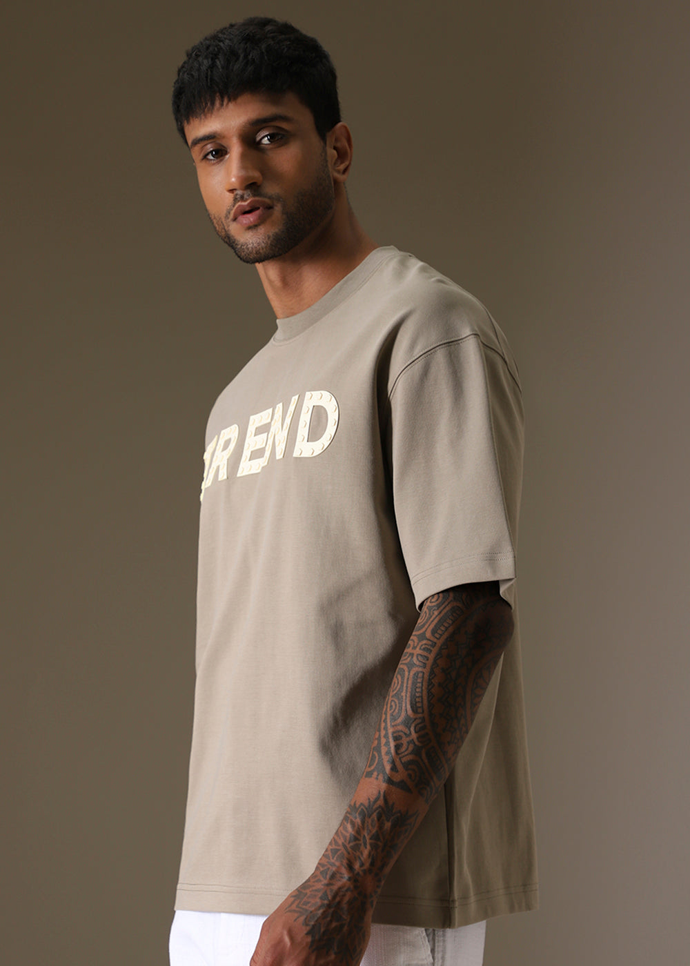 Tan Embossed Oversized T-shirt