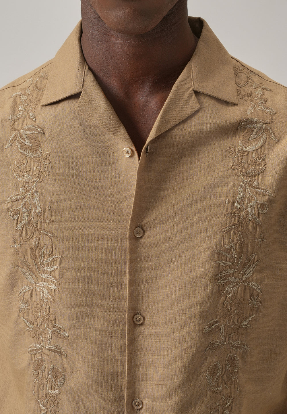 Tan Embroidery Linen Shirt