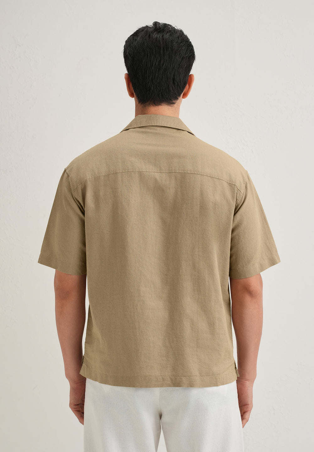 Tan Floral Embroidery Cotton Linen Shirt