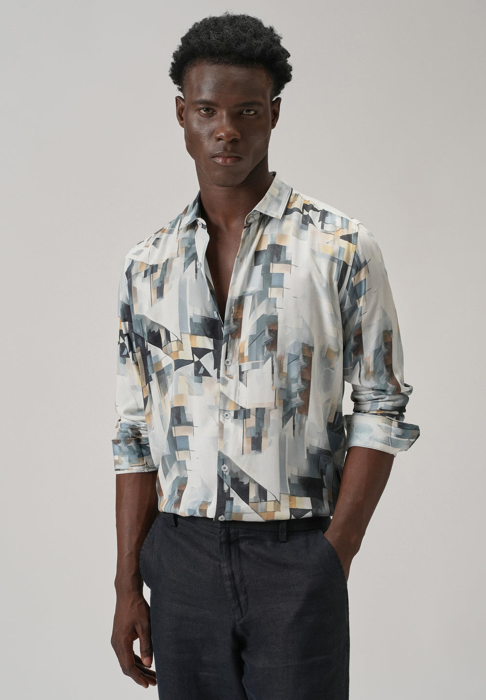 Tan Geometric Printed Shirt