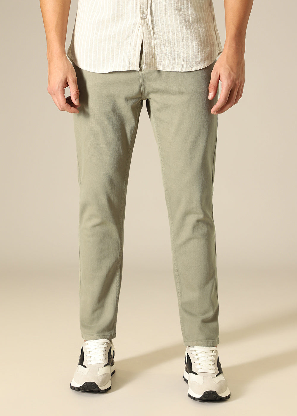 Tan Green Carrot Fit Denim