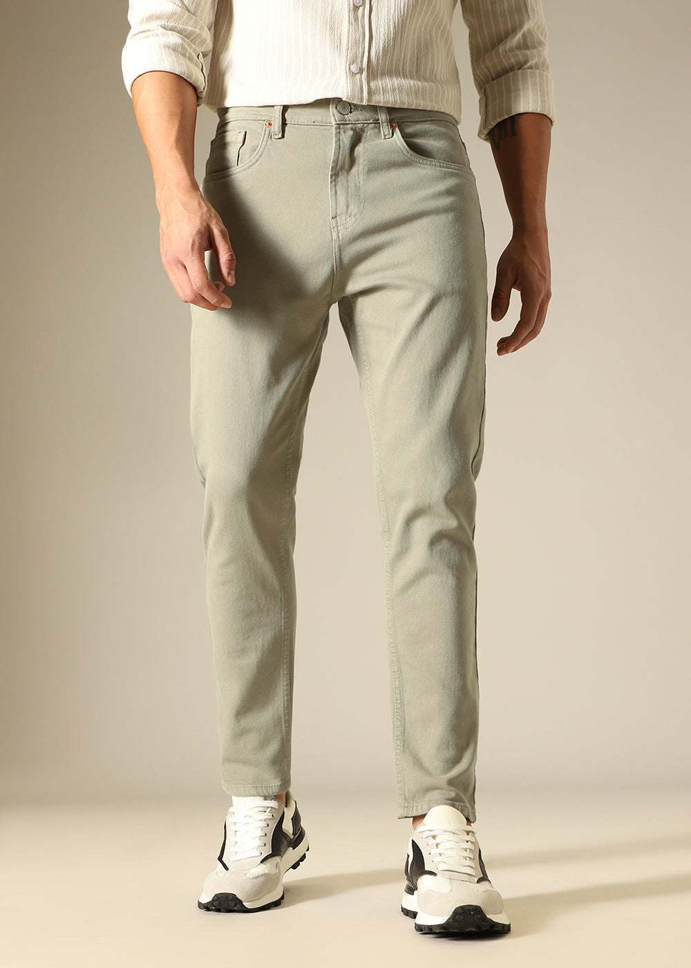 Tan Green Carrot Fit Denim