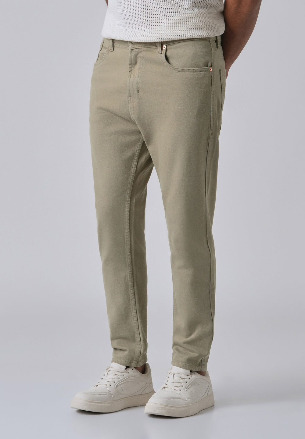 Tan Green Carrot Fit Denim