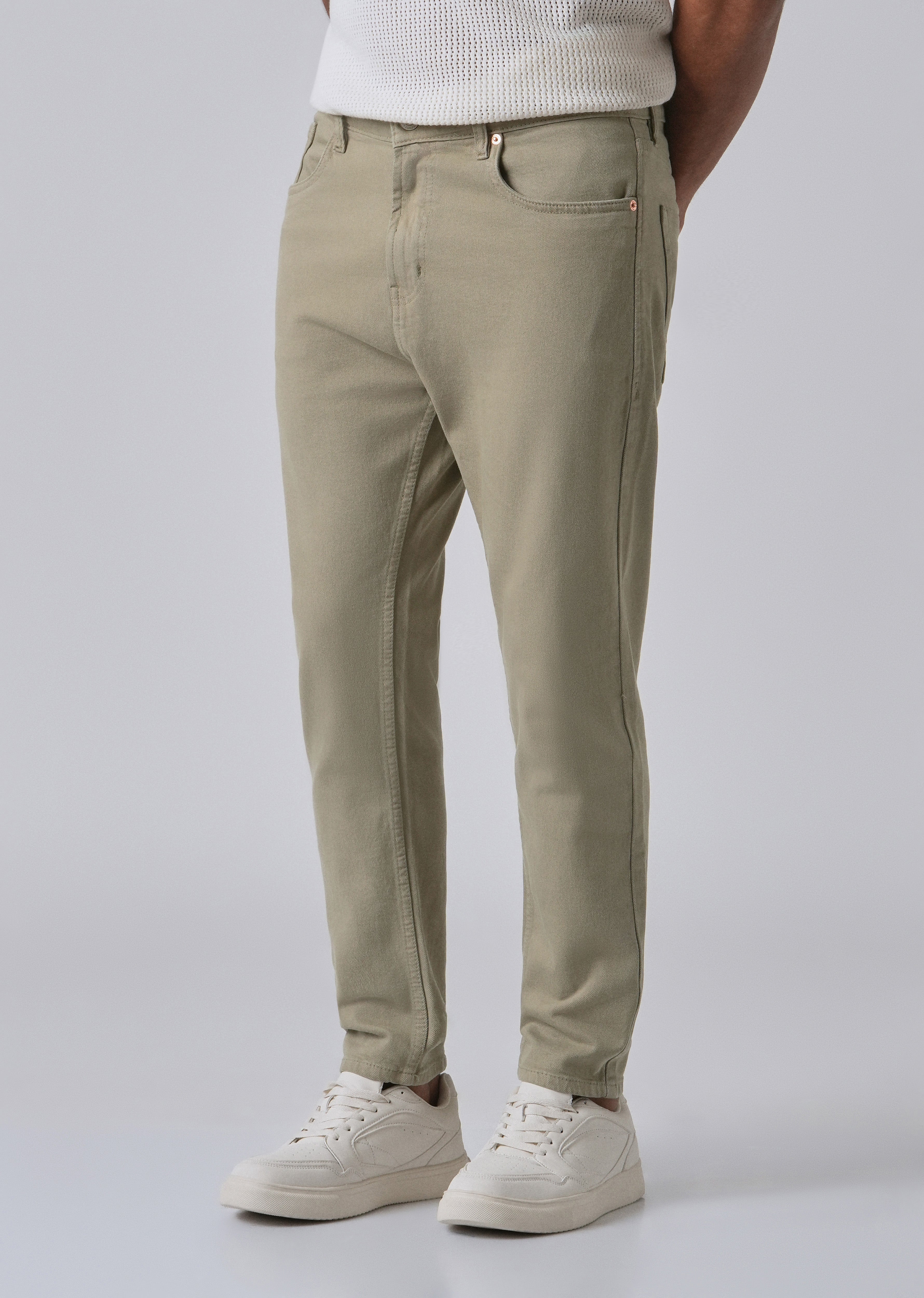 Tan Green Carrot Fit Denim